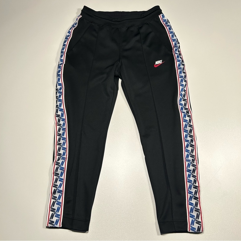 Nike Sportswear Taped Poly Track Pants Black Side Stripe Retro Logo Men’s M